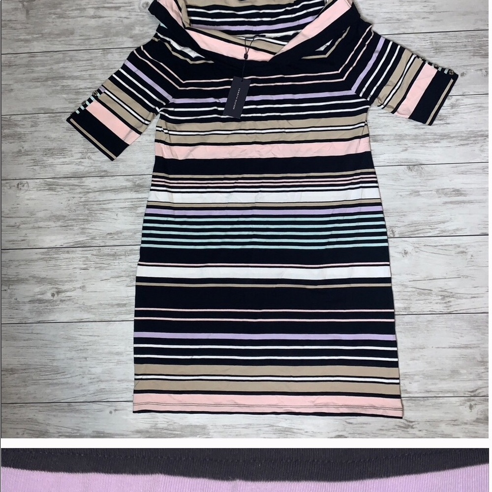 Tommy Hilfiger Cowl Neck Striped Dress Large NWT